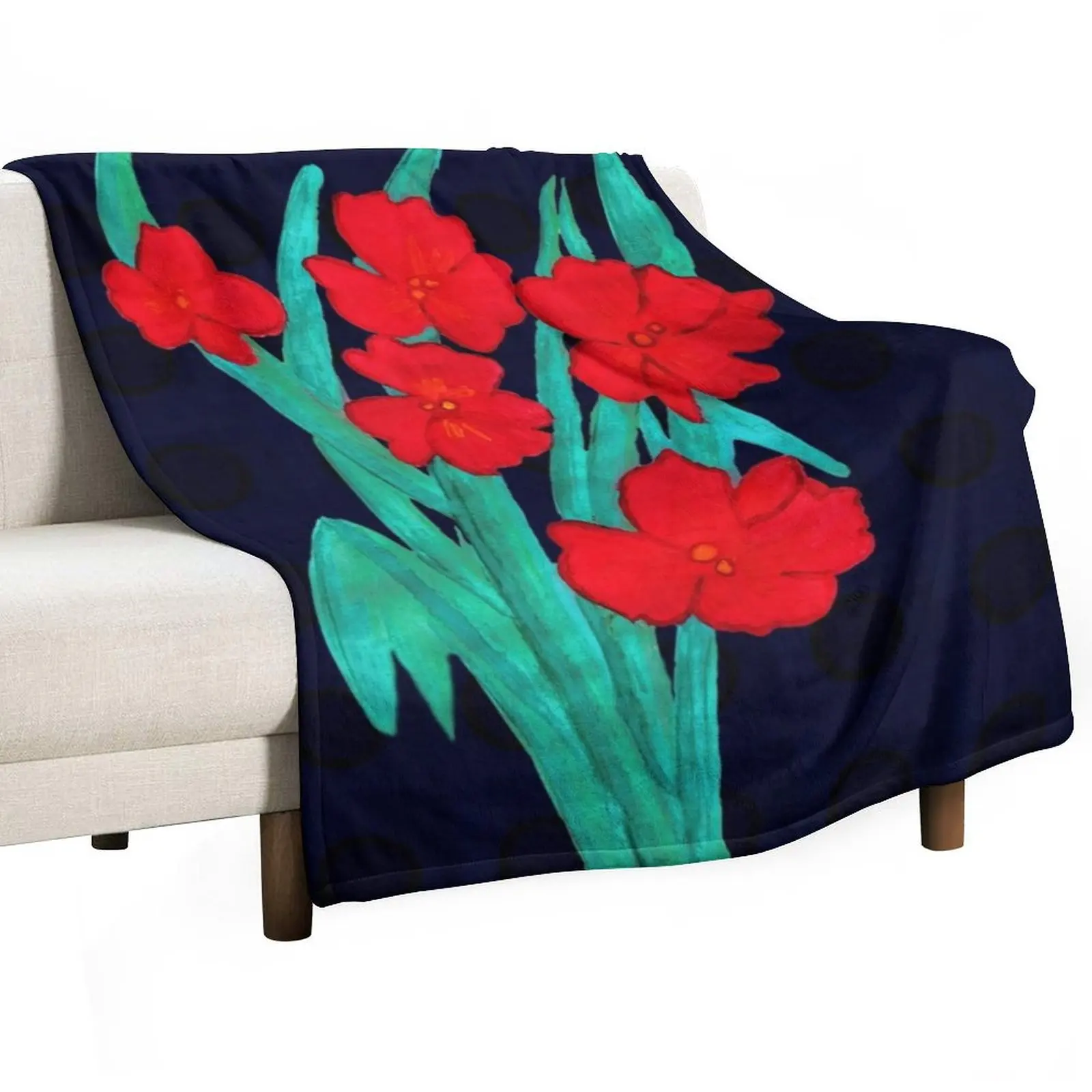 Red flowers gladiolus art nouveau style Throw Blanket Designers Summer Beddings Blankets For Bed For Baby Blankets