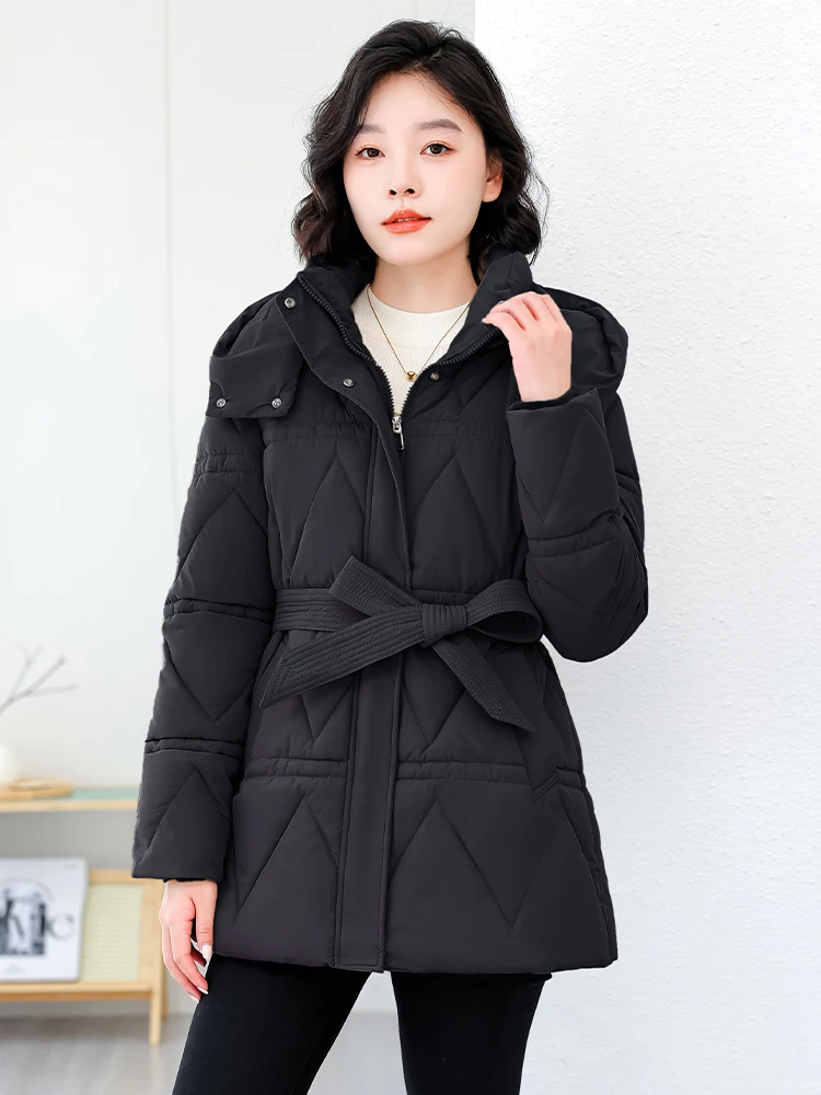 

Женская утепленная хлопковая куртка-пуховик 2025 года, новая зимняя модель с регулируемой талией, со съемным капюшоном, в корейском стиле, свободного кроя