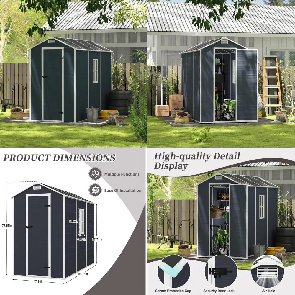 

Наружный сарай из смолы 8x4 фута с наполом, окном, запираемыми дверями и вентиляционными отверстиями, полипропиленовой доской толщиной 12 мм, идеально подходит для инструментов