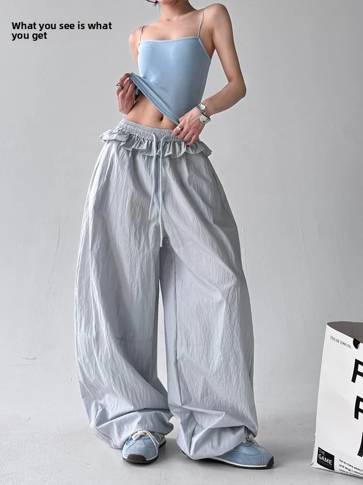 

Summer 2025 Women's Wide Leg Pants Korean Sle High Waist Long Dance Casual Pants Floral Design Loose Fit Tall Women