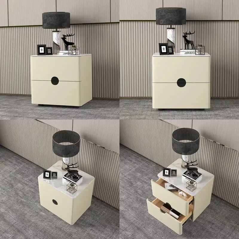 Modern Microcrystalline Stone Nightstand Luxury Bedroom Side Table Compact Storage End Table for Small Apartment Home Decor