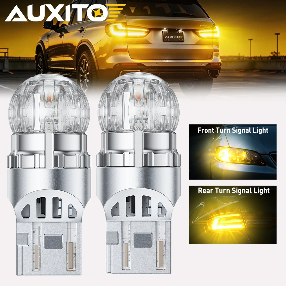 2 шт. светодиодные лампы AUXITO Amber W21W WY21W для указателей поворота в автомобиле, желтые, T20 7440 7443 1157 P21/5W 1156 P21W 12V 360°