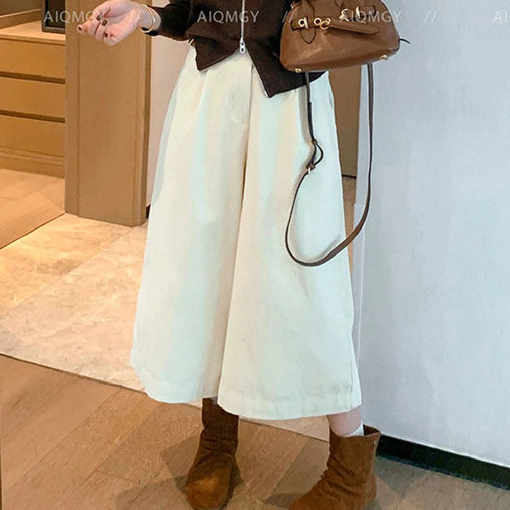 Wide-leg cropped pants for women's autumn 2025 new Korean fashion  high-waisted straight casual small cropped pants for women