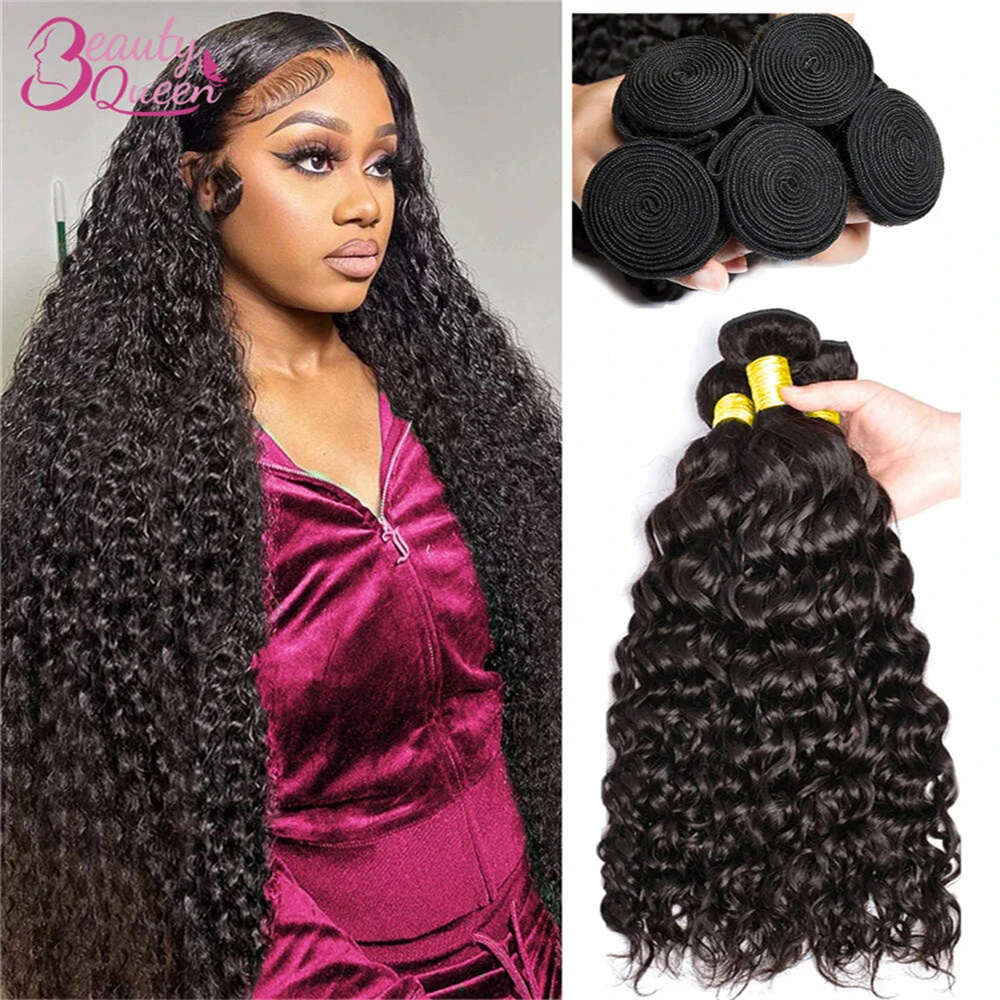 Bundles de vague d'eau bouclés 100% cheveux humains, cheveux humains brésiliens Remy, cheveux vierges bruts, offres de faisceaux de vague profonde, 32 po