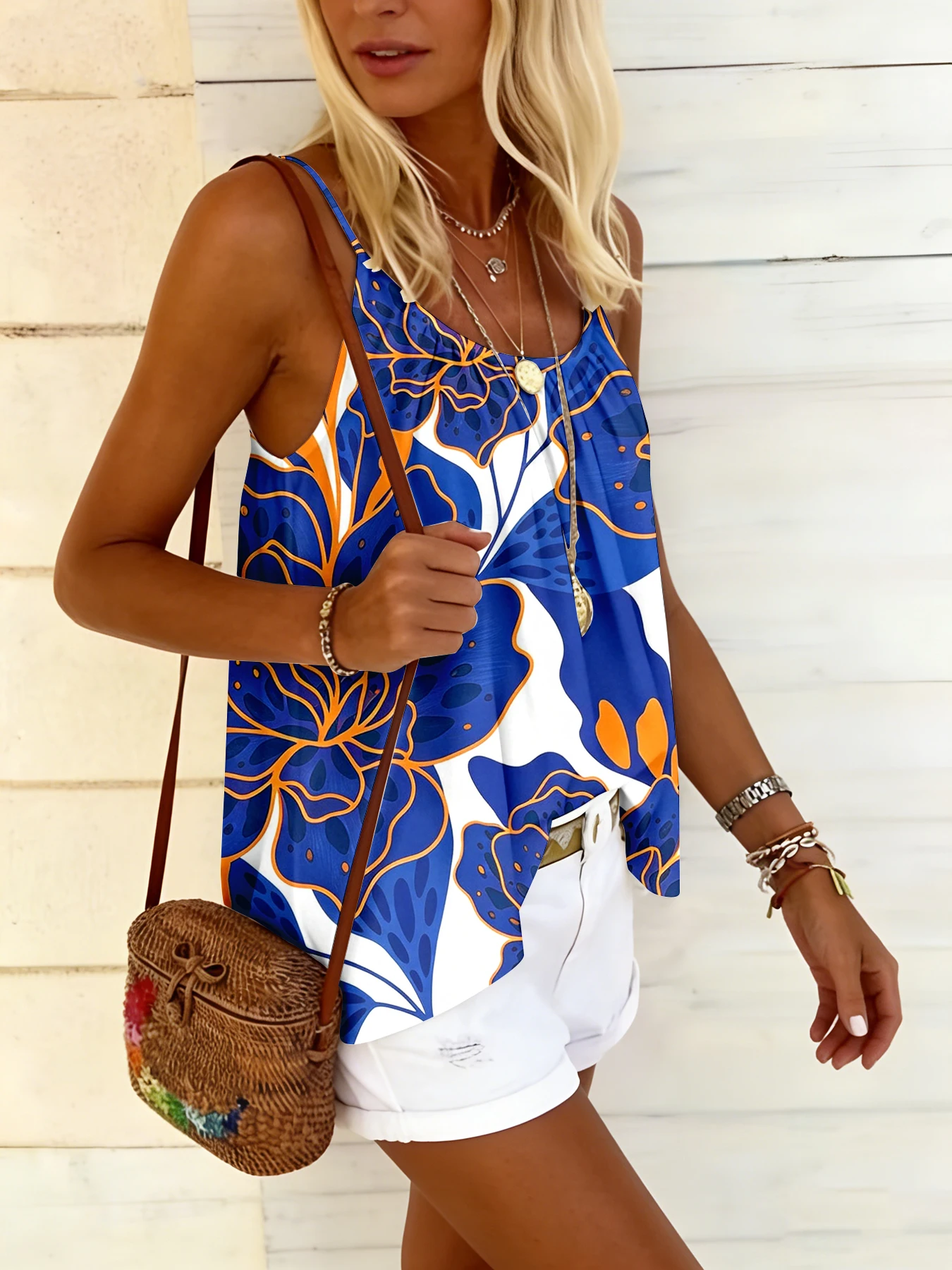Sommerliches, lockeres Camisole-Top mit Rundhalsausschnitt, bequem, hautfreundlich, lässig, vielseitig, temperamentvolles Oberteil für Damen – Detail 17