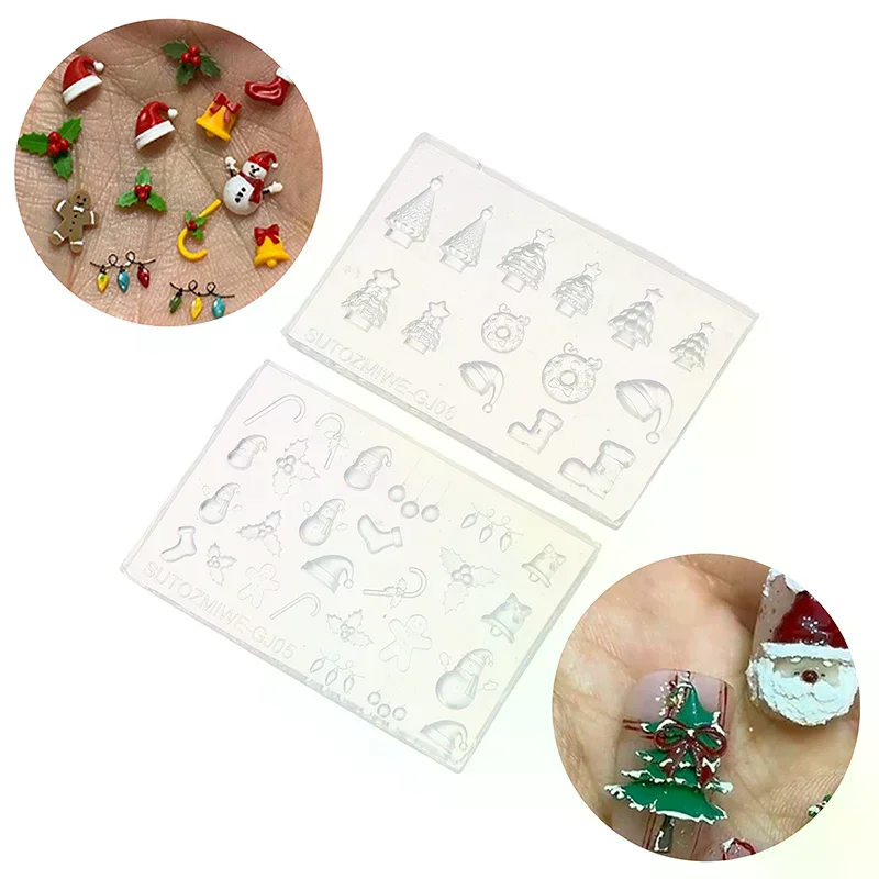 Stampo per unghie in silicone 3D per nail art fai da te albero di Natale pupazzo di neve campana uomo di pan di zenzero modello di design trasparente strumento per manicure