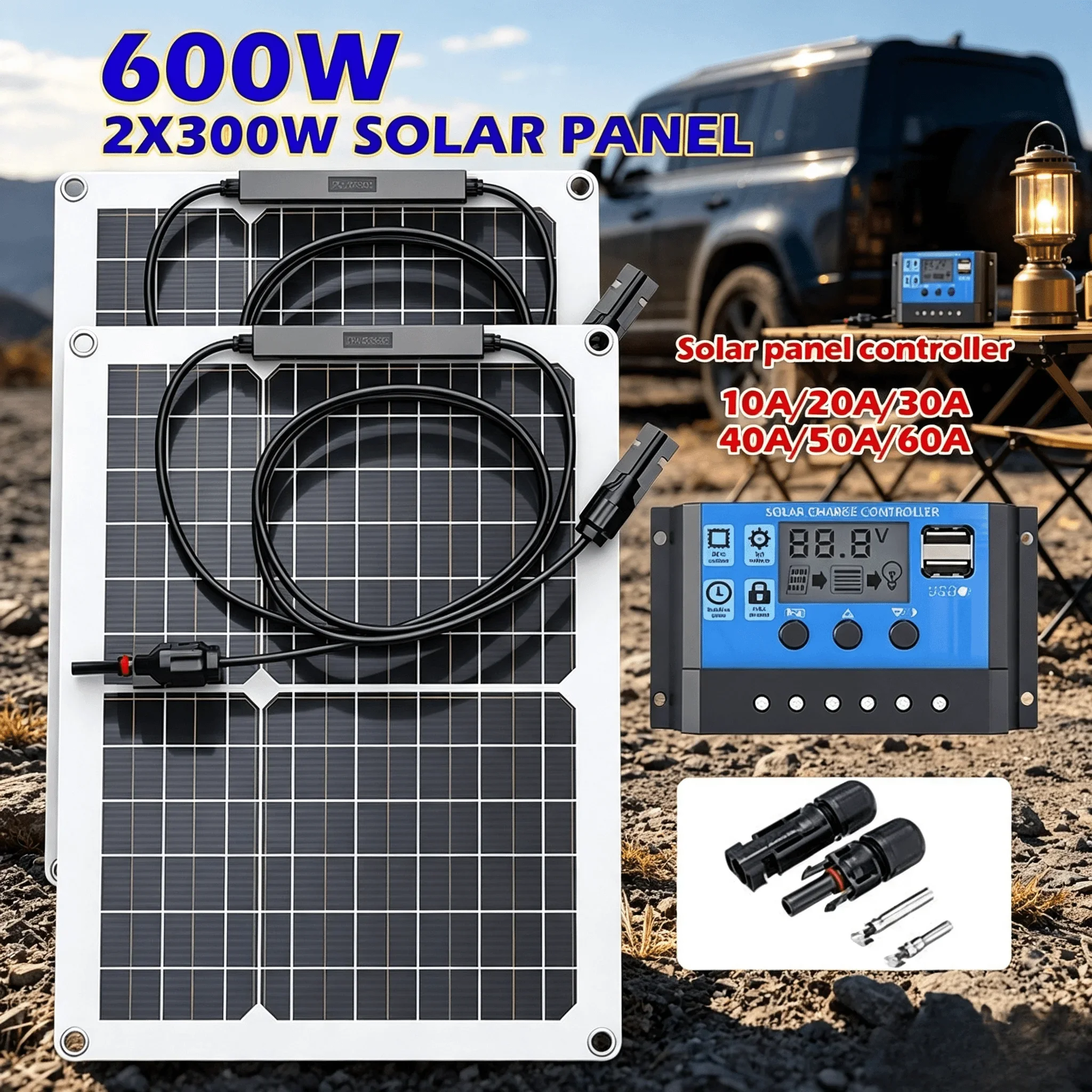 300W Flexible Solar Panel with 12V Charging, Dual USB Ports and 100A Intelligent MPPT Controller for Car, Yacht, and RV Use