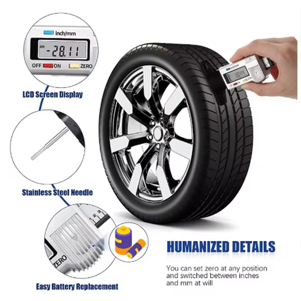 

Electronic digital tread depth gauge motorcycle and car tire thickness gauge tire wear detection measuring tool depth caliper