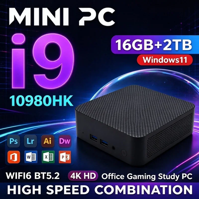 Mini PC Intel I9 10980HK 16GB RAM 1TB 2TB SSD Windows 11 WiFi6 BT5.2 High Speed Compact Gaming Desktop For Daily Work