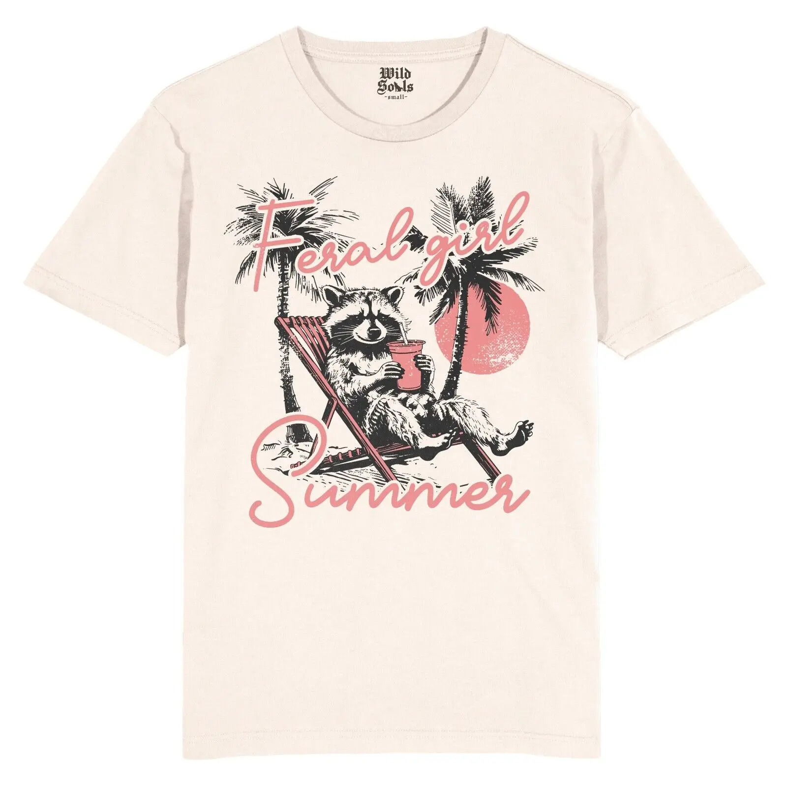 

Feral Girl Summer - Off WhiteT-Shirt | Funny Graphic Unisex Casual - Raccoon