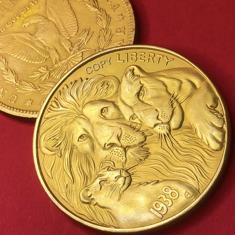 American 1938 Lion King Simba Golden Wandering Coin, Replica Hobo Coin, Art Eagle Relief Commemorative Coin，Collectibles