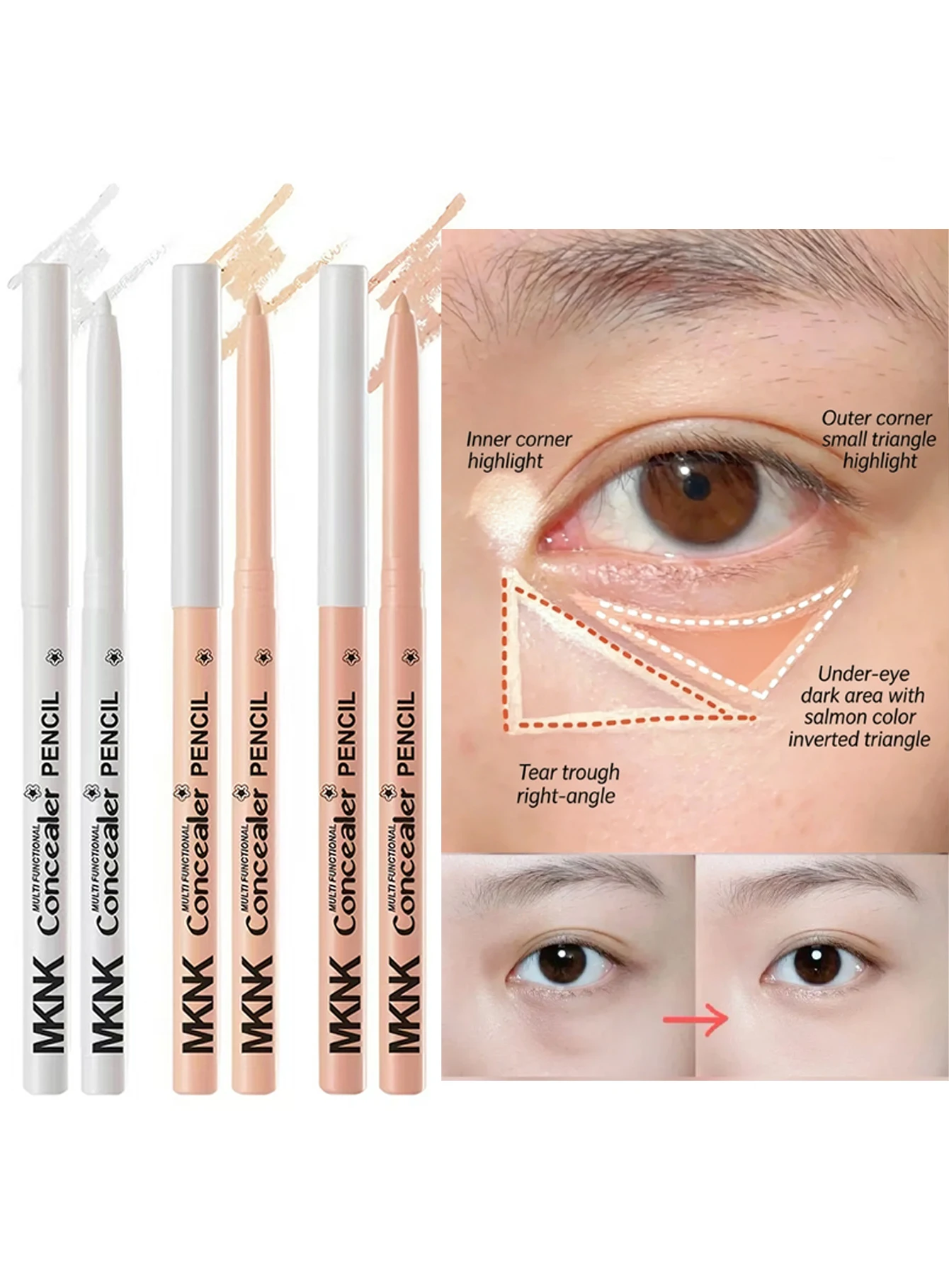 Caneta Corretora Natural para Olheiras, Iluminadora e Contorno Facial, Bastão Hidratante para Olhos, Maquiagem Cosmética