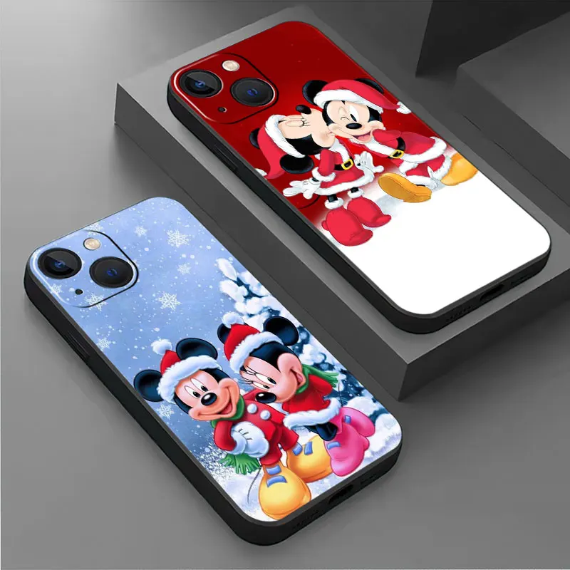 Christmas Mickey Mouse Case For Apple iPhone 15 11 13 Pro Max 14 Plus 12 Mini 7 8 XR X XS 6 6S SE Phone Cover Black Soft Fundas