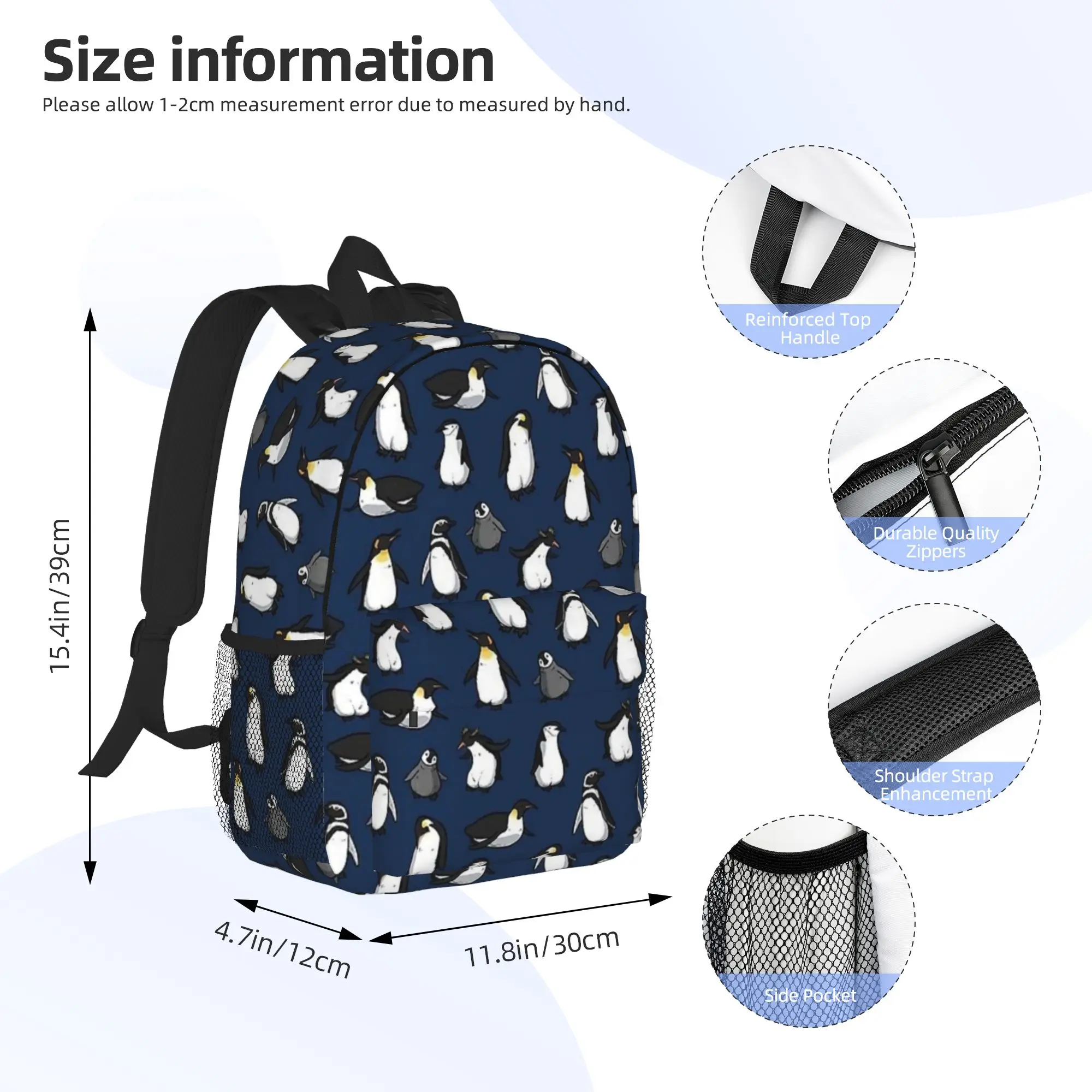 Cute Penguin Pattern Dark Blue Variant Backpack Hot Sale Daypack Boys Girls BookBag Shoulder Bags for Men Women School Bag