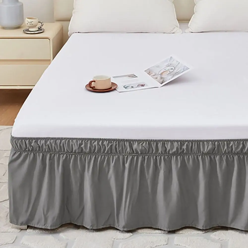 Bed Accessory Wrap Around Style Bed Skirt Fade Resistant Solid Color Bed Dust Cover Washable Elastic Bed Protector Hotel