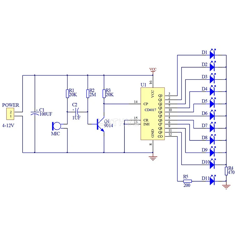 CD4017 Kit de luz LED de agua con Control de voz, luz de Color, Kit electrónico DIY, diversión de espectro, producción electrónica, entrenamiento de soldadura