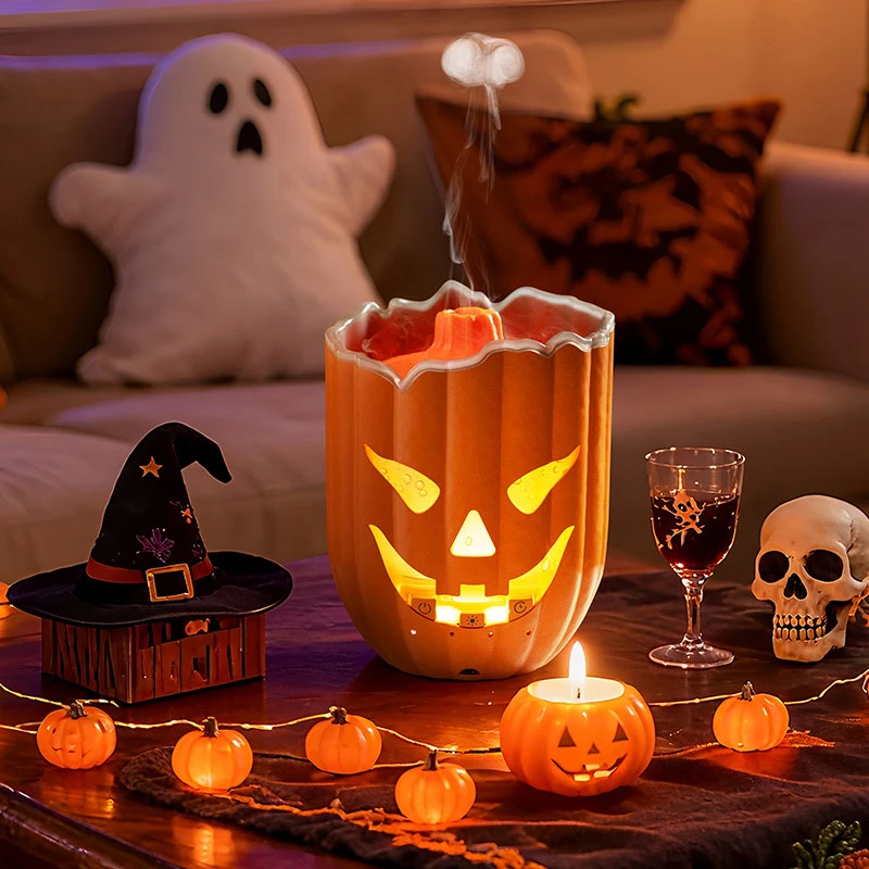 Pumpkin Air Humidifier, 7 Color LED, 2-8H Timer, Quiet Cool Mist, Aroma Essential Oil Diffuser, Halloween Style Home Decor