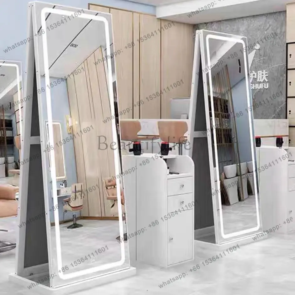 Barber shop mirror table hair salon special floor-to-ceiling full body hair cutting mirror with light