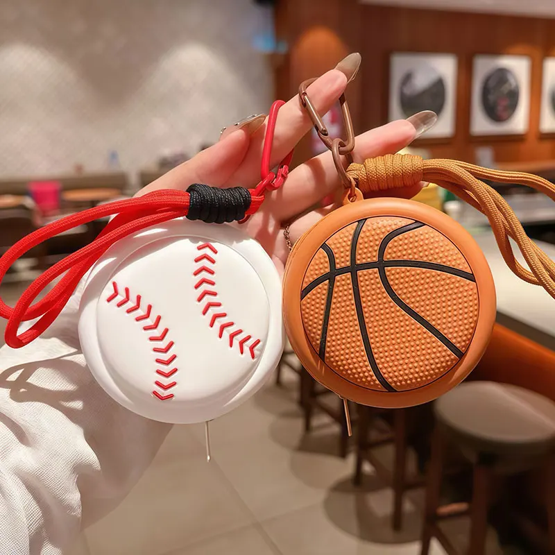 

Creative Sports Style Silicone Coin Purse Wallet Basketball Football Shaped Storage Bag Headphone Box Schoolbag Pendant Keychain