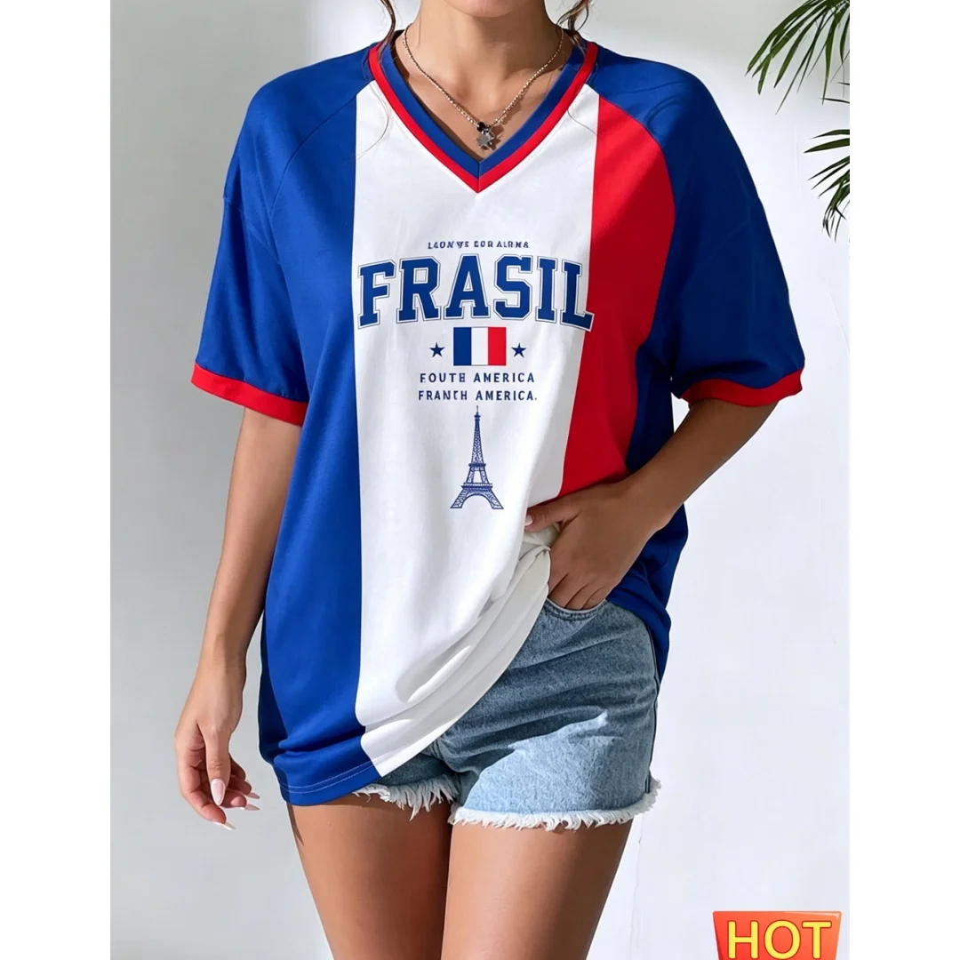 Summer women's V-neck jersey France football jersey Breathable sport women's T-shirt polyester breathable T-shirt 3D 2026 jersey