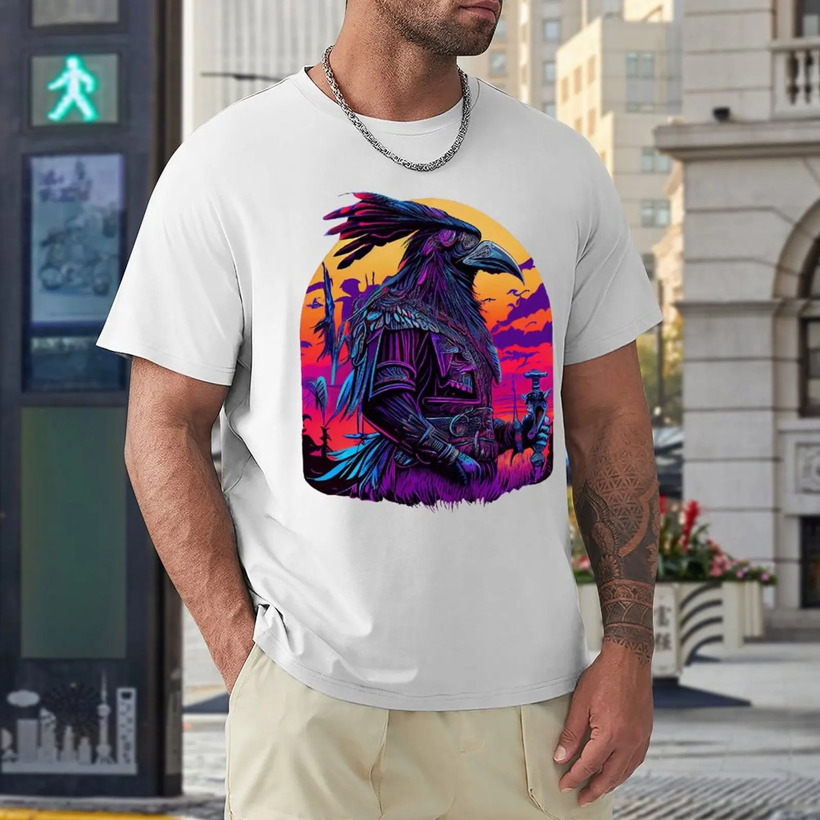 Synthwave Raven Skull Demon Slayer 18 Tees Vintage T-shirt Harajuku Campaign Novelty Home Eur Size