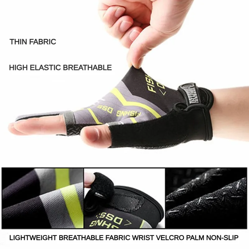 Fishing Gloves Men's Summer Three Finger Cut Fishing Cycling Lua Sunscreen Anti-skid Ice Silk Breathable Thin Half-finger Gloves