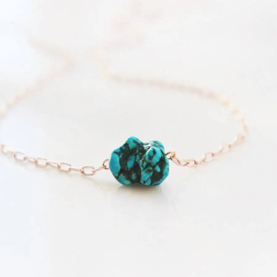

Handmade Genuine Turquoise Irregular Nugget Pendant Necklace Rose Gold Tone Chain Fashion Jewelry Gift for Her