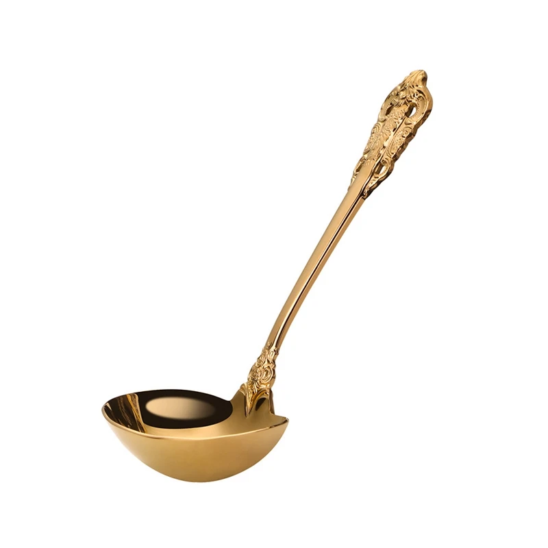 Cucharón de sopa de acero inoxidable 304, herramienta de cocina, accesorios de cocina, cucharón dorado, cuchara para servir sopa chapada en oro