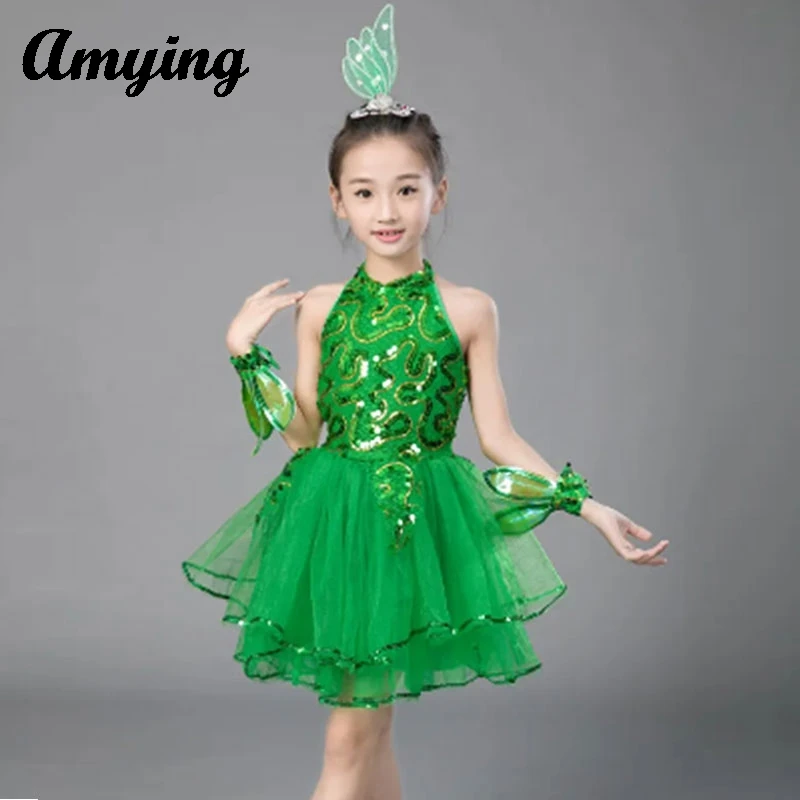 Girls Dance Green Dress Girls Ballet Dress Children Girl Jazz Dance Costumes Girl Performance Costume Gathering holiday Dress