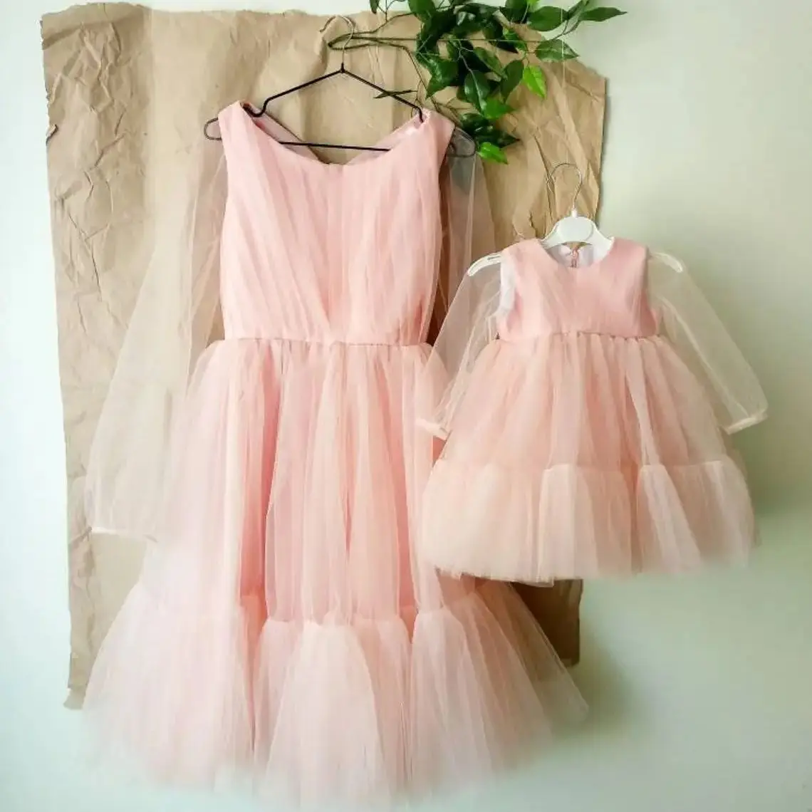 Blush Pink Mother and Daughter Desses Easter Dusty Rose Family Matching Outfit Mom and Me Dresses 1st Birthday Party Gowns