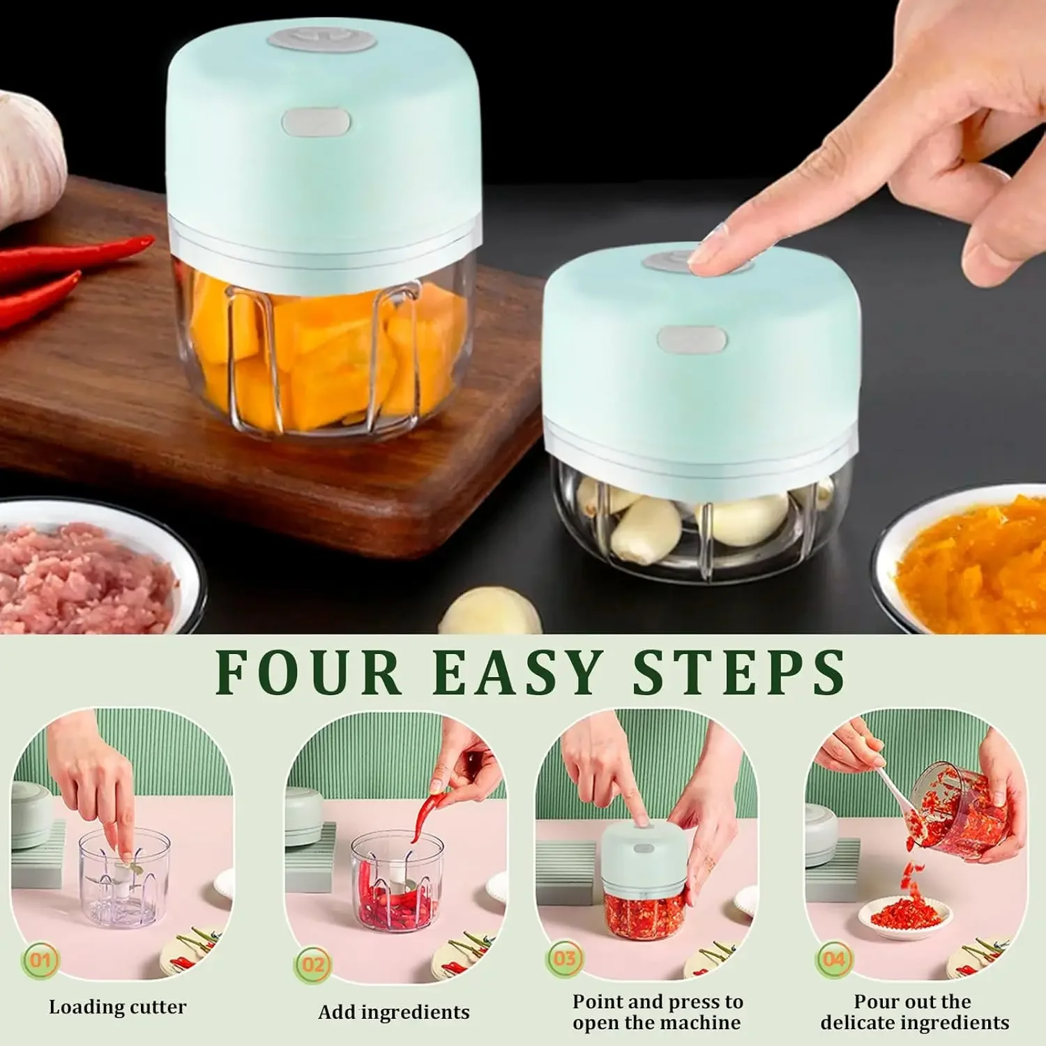 Trituradora de ajo eléctrica portátil de 250ml, cuchara y trituradora de cepillo, picadora de ajo, procesador de alimentos USB, utensilios de cocina