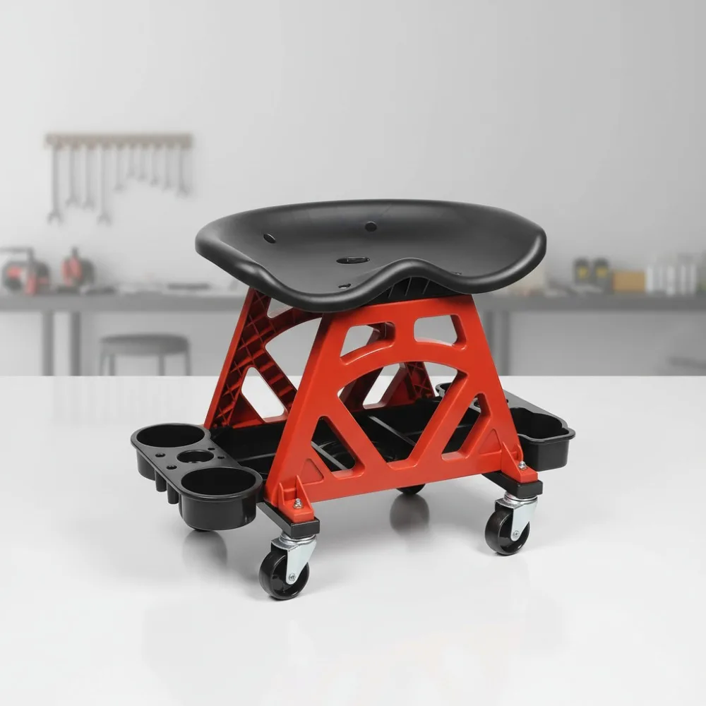 

Эргономичный механический стул с поддоном для инструментов, емкостью 300 фунтов, поворотными роликами для ремонта автомобилей в гараже