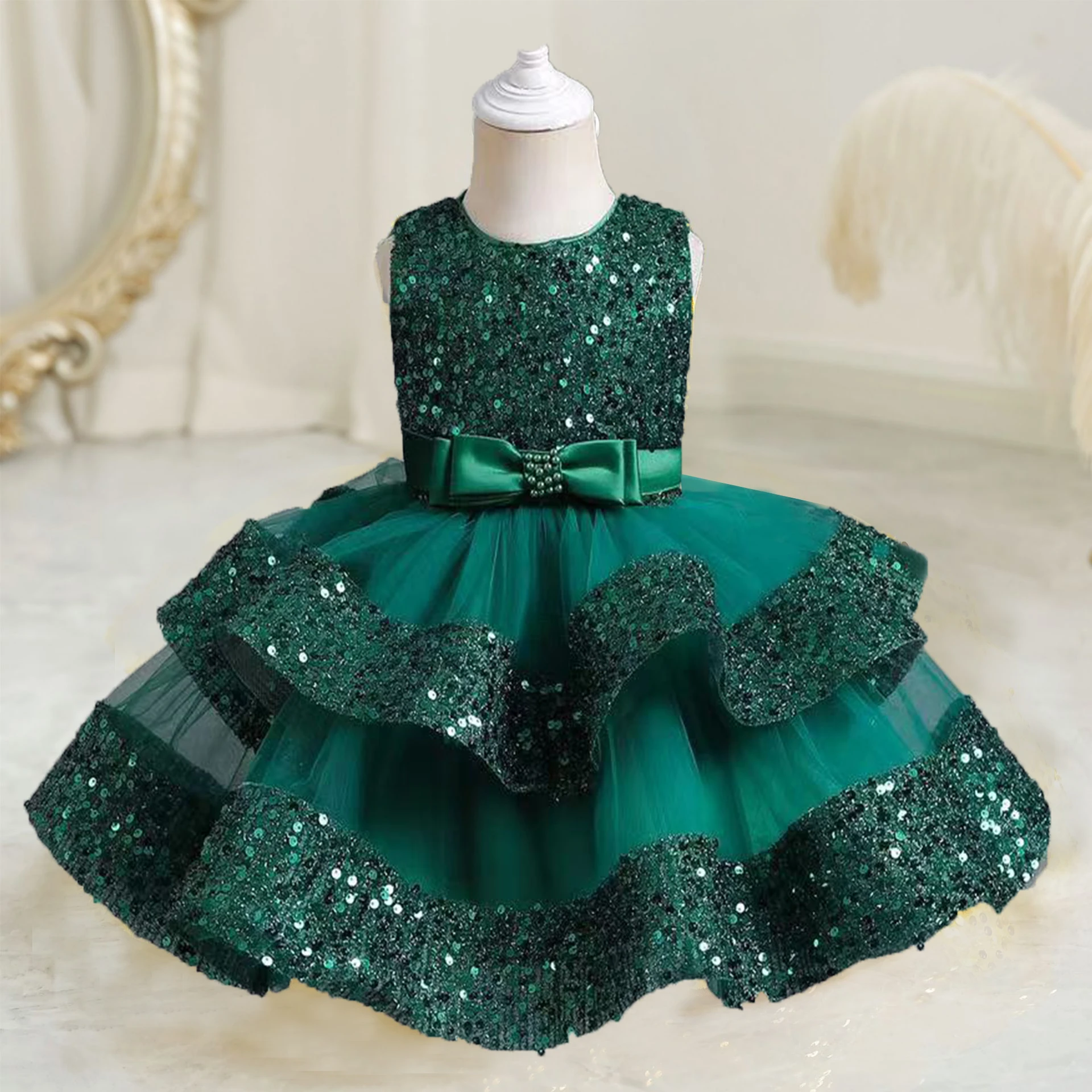 XMLSY-vestido de lentejuelas para bebé de 1 a 6 años, vestido con volantes en capas, Cupcake, niña de flores, fiesta de cumpleaños, desfile, baile, fiesta