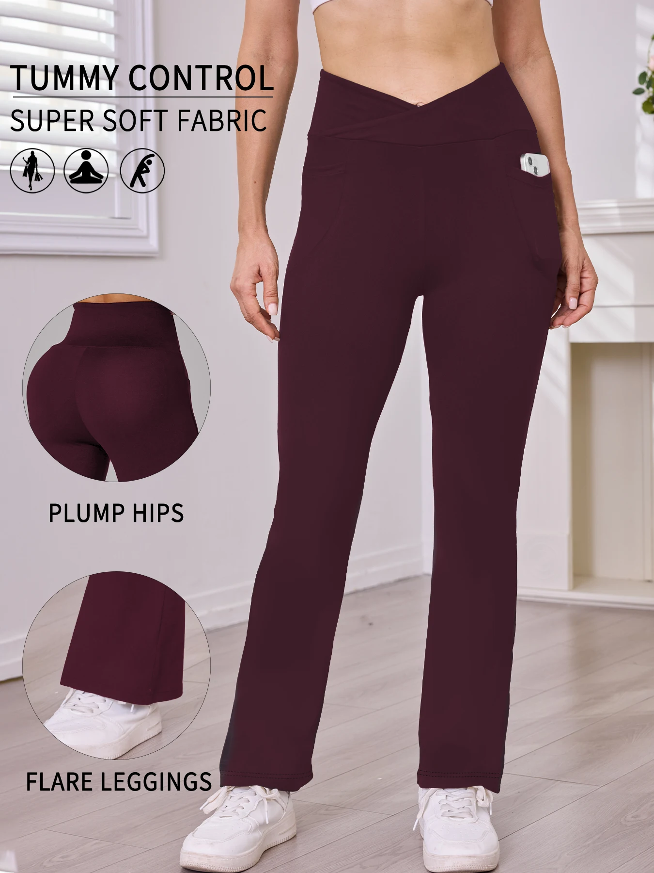 

Женские супермягкие леггинсы с высокой талией, расклешенные, с карманами, с эффектом утягивания живота, для йоги, с широкими штанинами-клеш