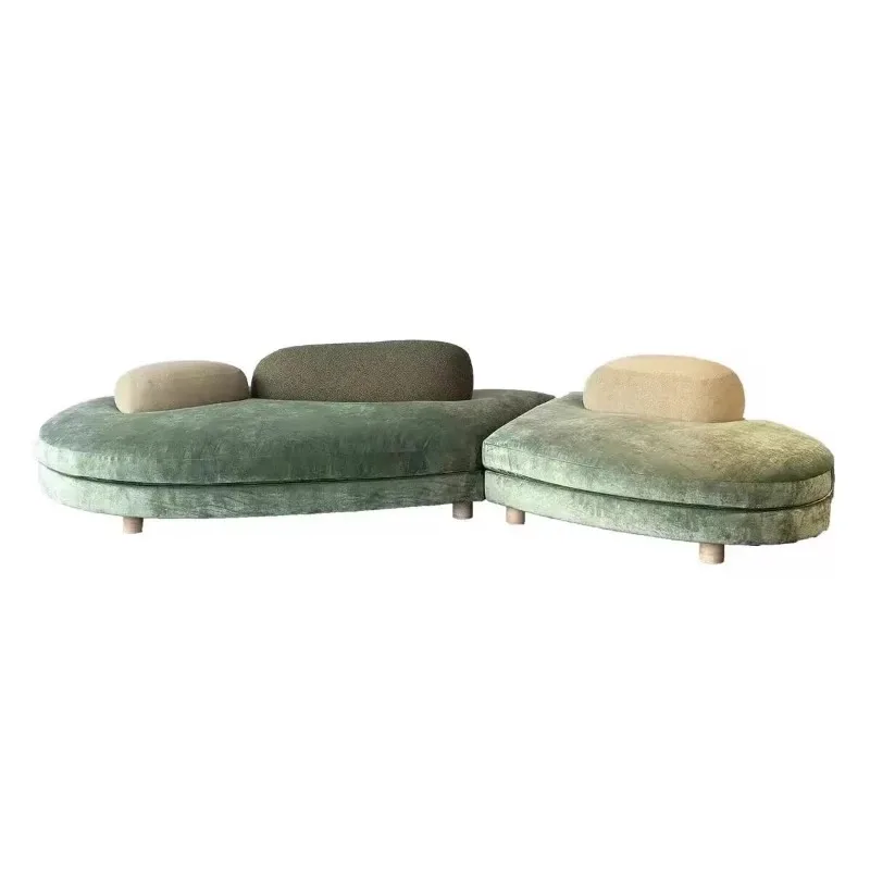 French cream wind pebble sofa living room 2025 new love special-shaped green fabric module curved sofa