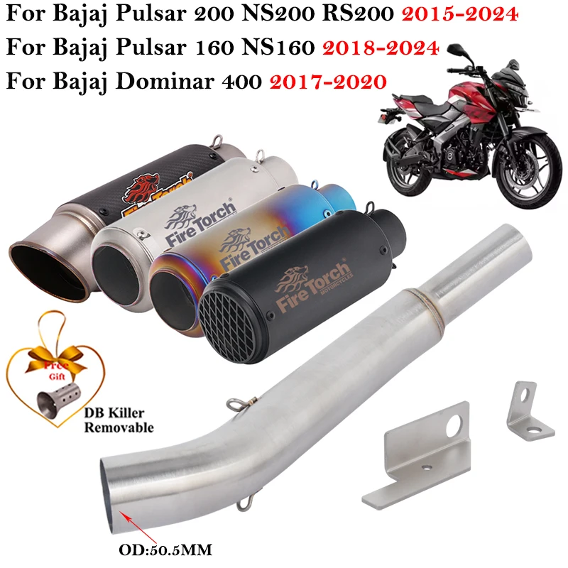 Für Bajaj Pulsar 200 NS200 RS200 NS160 Für Bajaj Dominar 400 2015-2024 Motorrad Auspuff Escape Mittleren Link Rohr mit Schalldämpfer