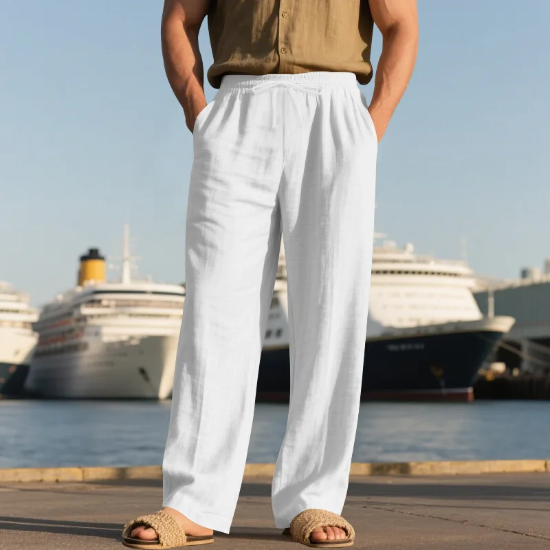 

Men Casual Straight Trousers Summer Autumn Breathable Solid Color Long Pants Drawstring Fitness Sweatpants Men Streetwear