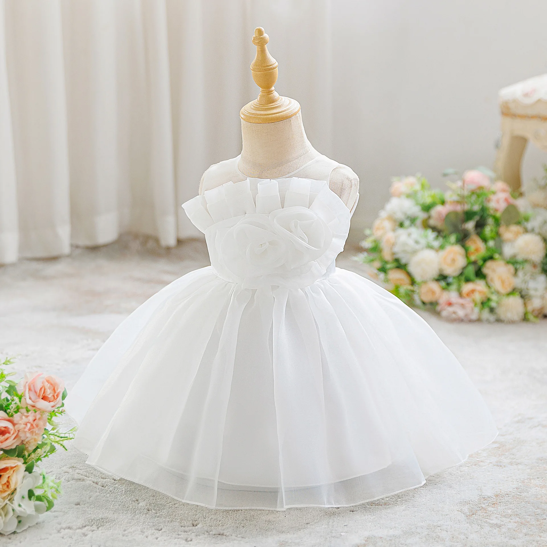 Baby Girl Dress Elegant Flower Wedding 1st Birthday Prom Dresse Girls Bridesmaid Evening Costume Toddler Baptism Party