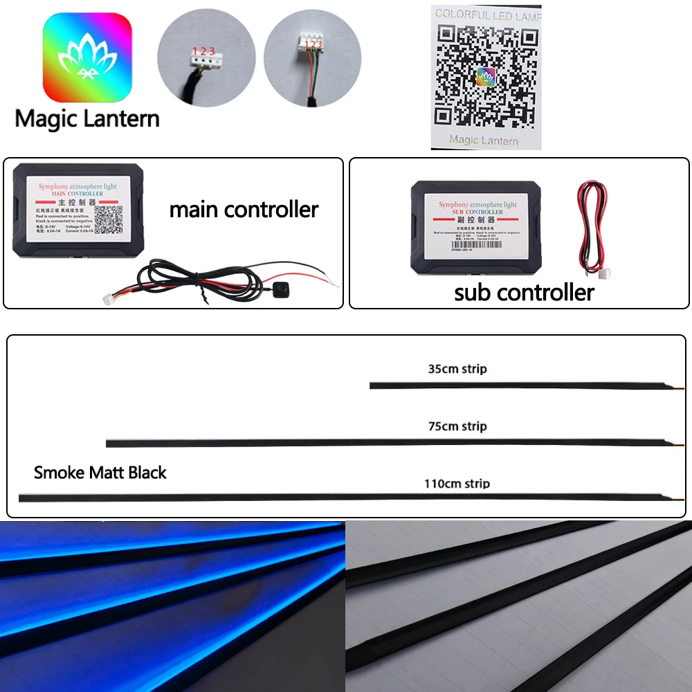 Magic lantern App Symphony Full Colors Ambient Accessories / streamer rainbow Smoke Matt Black Strip Interior Trim (3 wires)