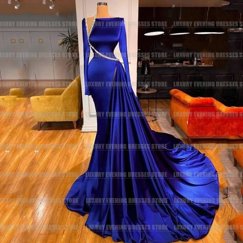 

Gorgeous Elegant Muslim Evening Dresses For Woman Sexy Long Sleeve Sequined Formal Fashionable Satin Party Prom Gowns Vestidos