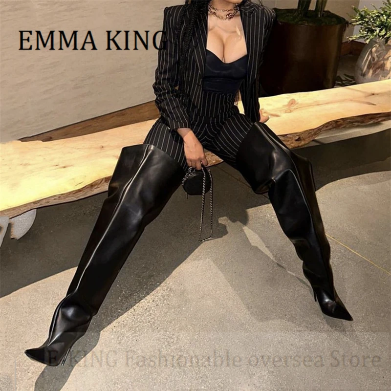 Women Pointy Toe Thigh High Boots Slip-on Design Stiletto Heel Over The Knee Boots Female Sexy Banquet Dress Party Shoes Big 43