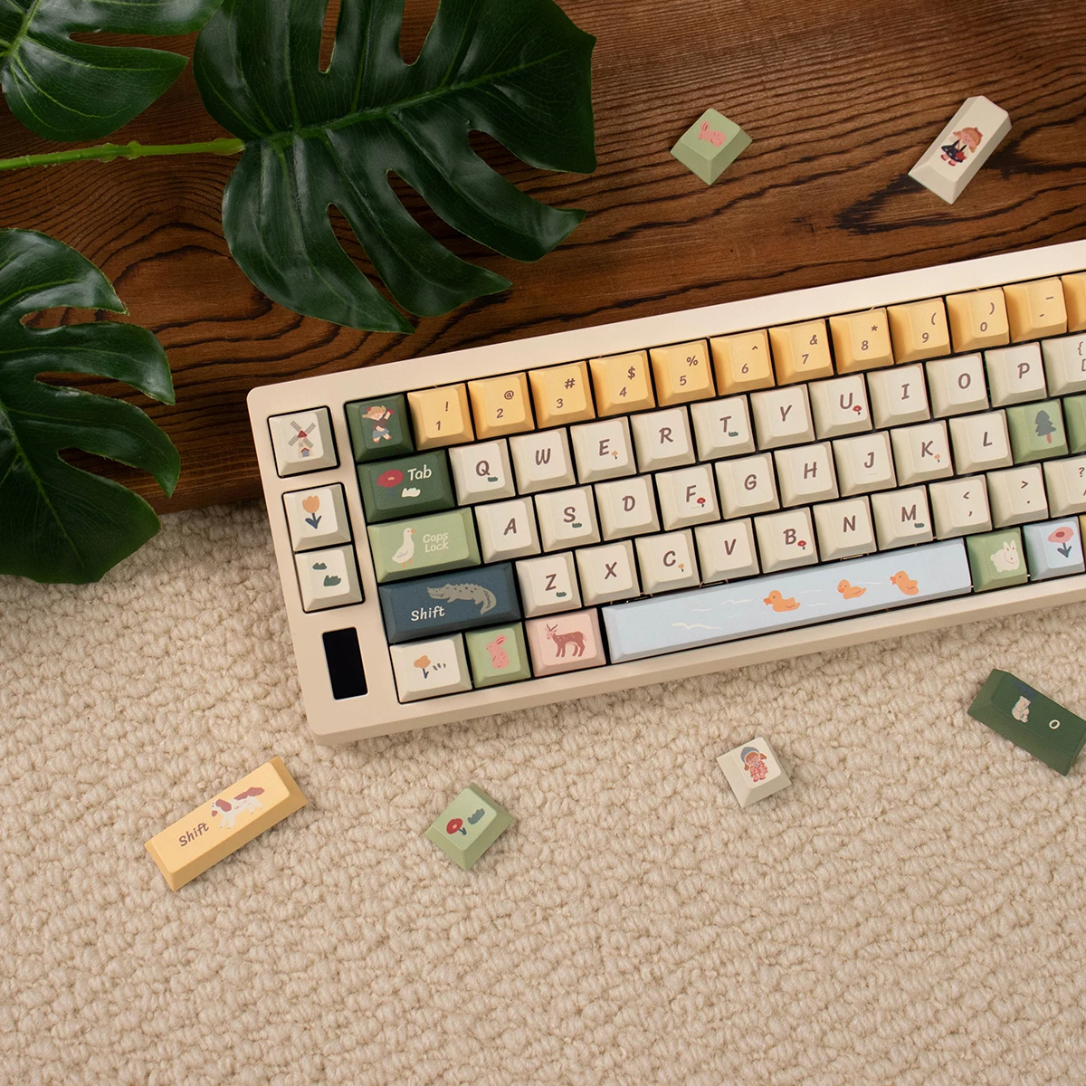 Imagem -03 - Cute Duck Crocodile Keycap Pbt Sublimação Cereja para Flying Wolf Aranha Verde Leite Branco Amarelo Primavera 152 Chaves