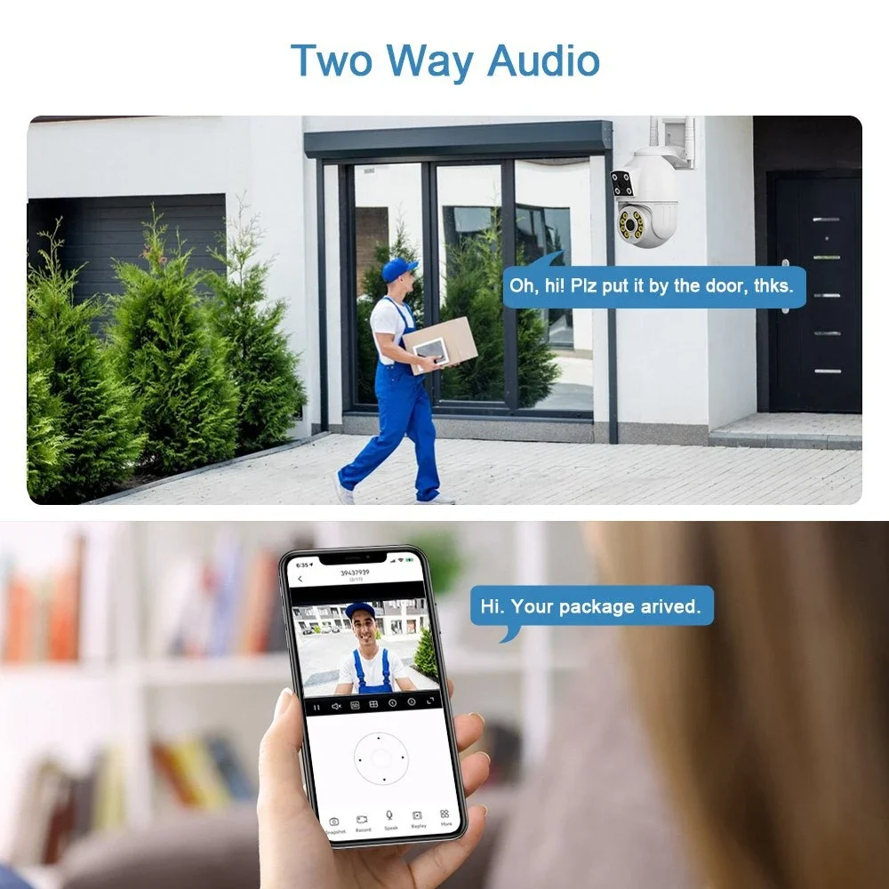 Telecamera HD da 8 MP Telecamera di monitoraggio di sicurezza WIFI wireless esterna a doppia lente Telecamere audio bidirezionali Allarme di
