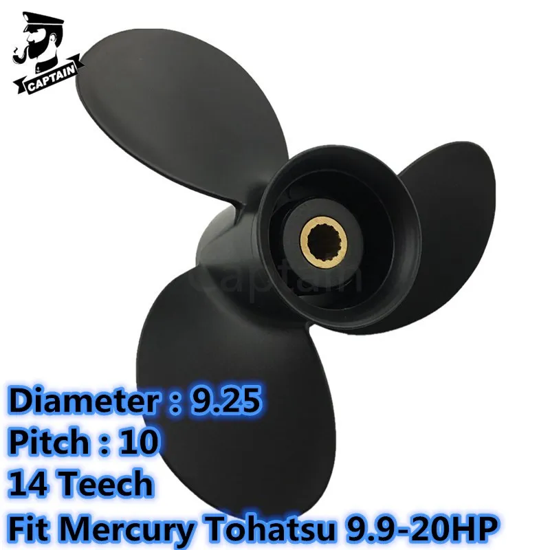 

CAPTAIN Propeller 9.25x10 Black Max Fit Mercury Tohatsu Mariner Outboard Engine 4-Stroke 9.9HP 15HP 20HP 14 Tooth Spline RH