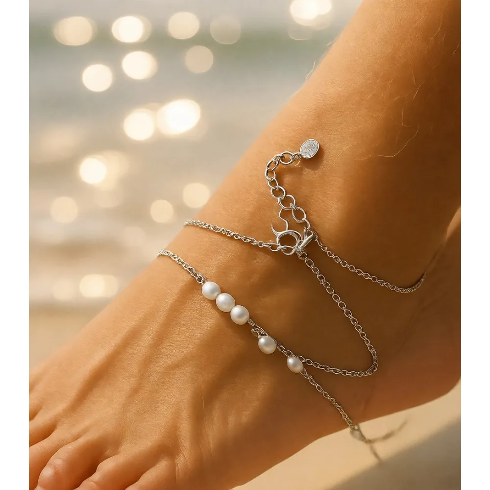 Tobillera ajustable de plata de ley 925 para mujer con baño de rodio, brillo duradero, regalo de joyería