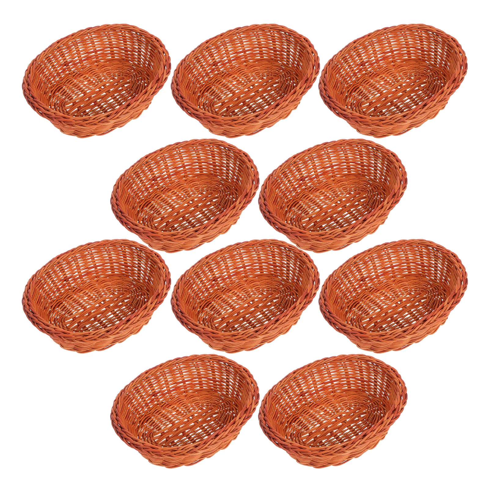 10Pcs Oval Rattan Bread Basket Hand Woven Natural Wicker Food Serving Basket for Kitchen Counter Cafe Picnic Snack Fruit view 2