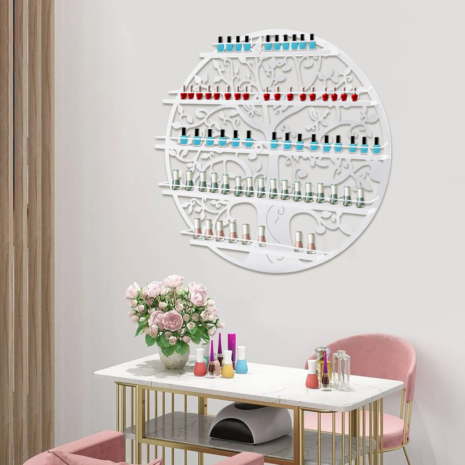 Weißes 5-Stufiges Nagellack-Displayregal Aus Edelstahl، Aufnimmt Bis 60 Nagellackflaschen، Wandmonierto + Offenes Design