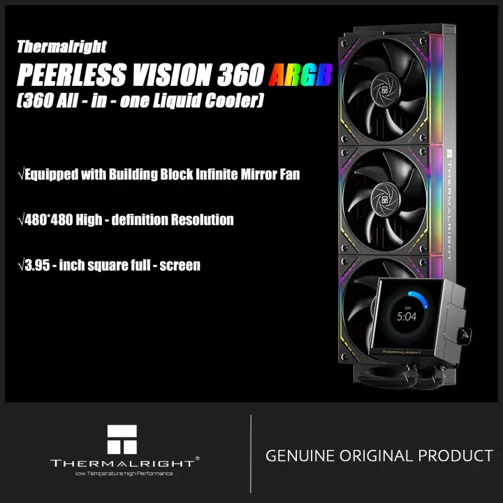 

Жидкостный охладитель процессора Thermalright PEERLESS VISION 360 ARGB ЧЕРНО-БЕЛЫЙ AIO, оснащенный строительным блоком, бесконечным зеркальным вентилятором 3,95 —