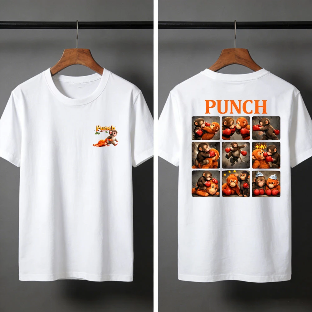 

Женская футболка с мультяшным дизайном Punch Monkey, хлопковые топы с короткими рукавами, повседневная летняя футболка, модные футболки, одежда унисекс