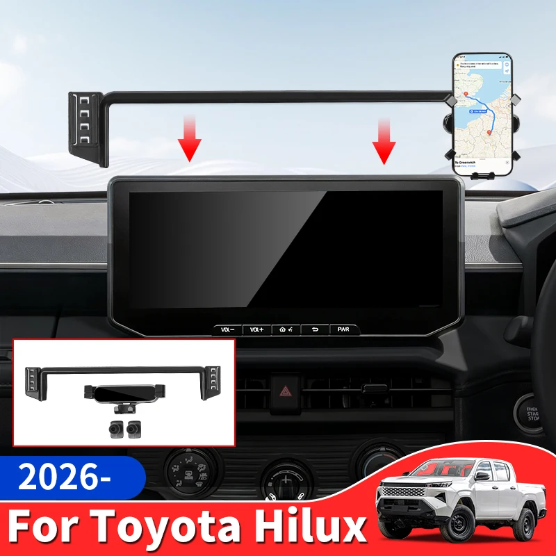 

For 2026 Toyota Hilux Pickup Behind Screen Phone Holder Adjustable Stable Car Phone Mount Interior Accessories Bracket Styling